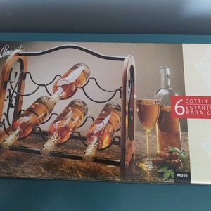 NIB ~ Metal and Wood 6 Bottle Countertop WIne Rack